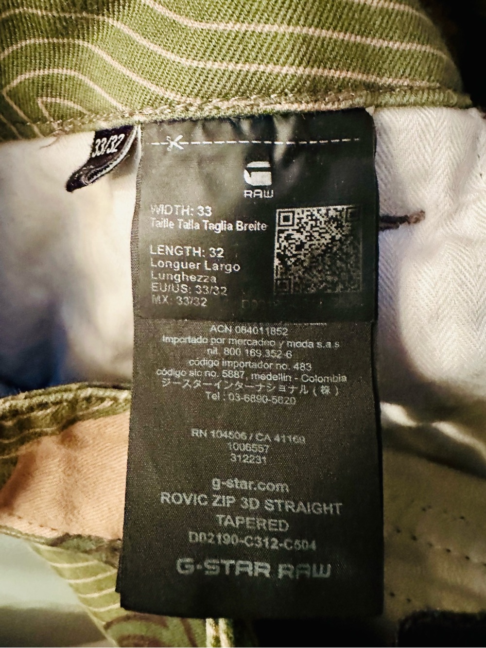 G-Star Raw Rovic 3D Zip Olive Beige Camouflage Cargo Pants Waist 33” Inseam 32” - Picture 8 of 9